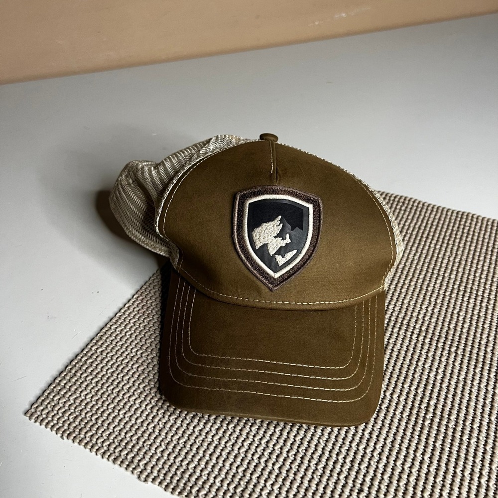 Kuhl Brown Tan Mountain Shield Patch Trucker Hat Mesh Snapback Cap